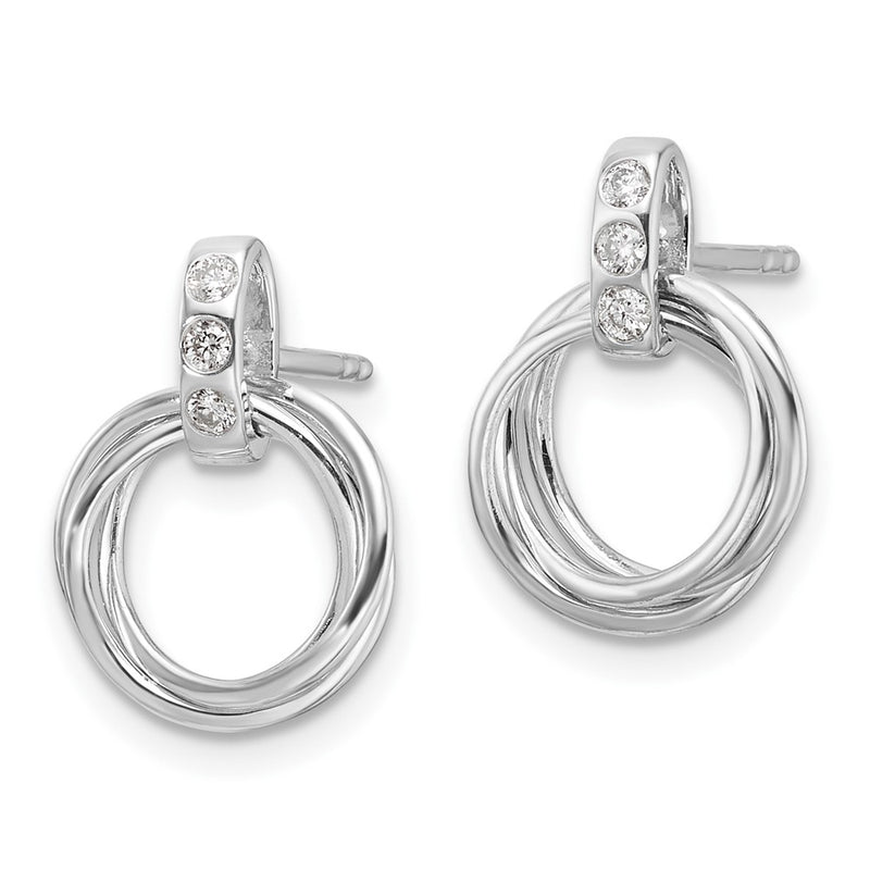 Sterling Silver Rhodium Plated White Ice .09ct. Dia. Three Rings Post Earrings