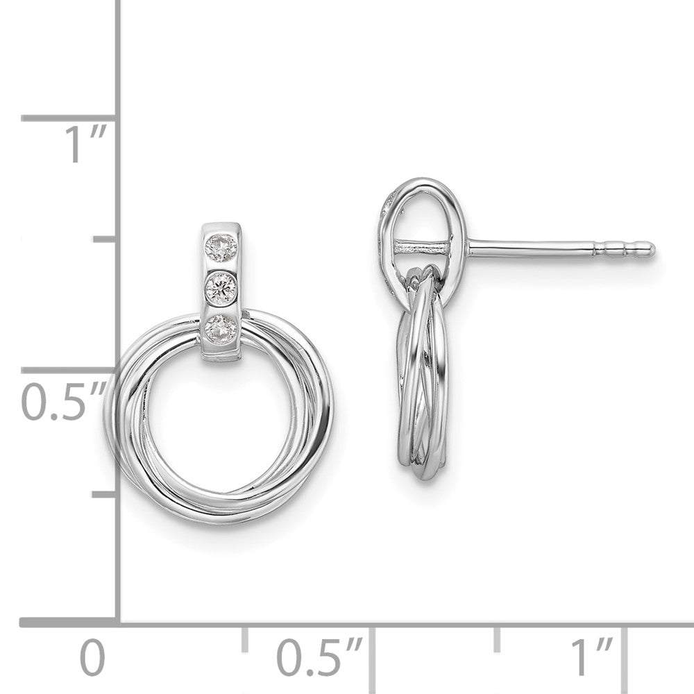 Sterling Silver Rhodium Plated White Ice .09ct. Dia. Three Rings Post Earrings
