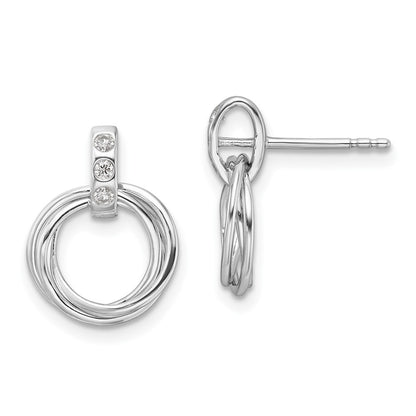 Sterling Silver Rhodium Plated White Ice .09ct. Dia. Three Rings Post Earrings