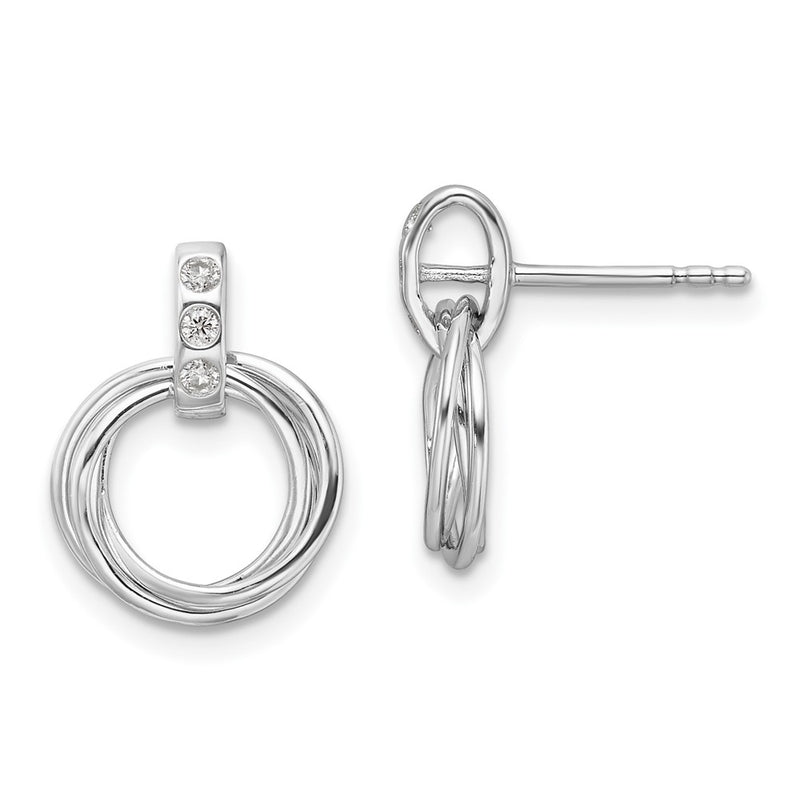 Sterling Silver Rhodium Plated White Ice .09ct. Dia. Three Rings Post Earrings