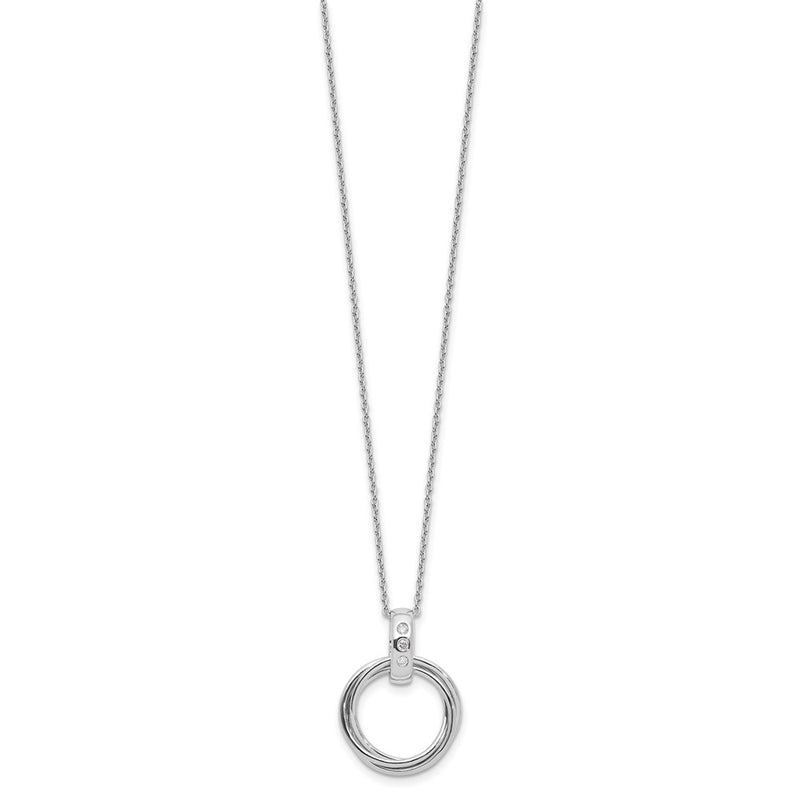Sterling Silver Rhodium Plated White Ice .06ct Dia. 3 Rings w/2IN Ext Necklace