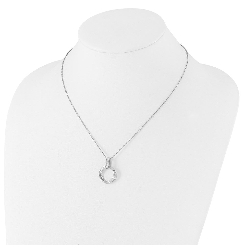 Sterling Silver Rhodium Plated White Ice .06ct Dia. 3 Rings w/2IN Ext Necklace