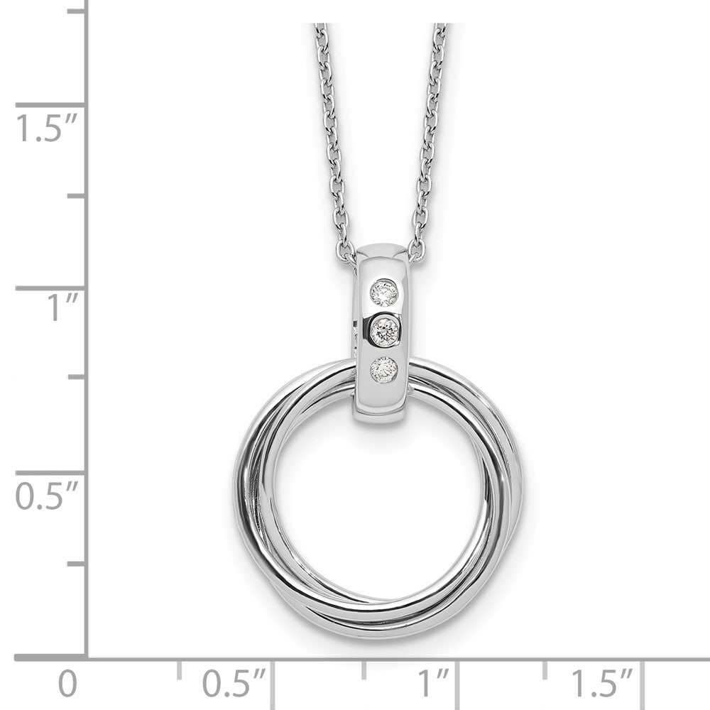 Sterling Silver Rhodium Plated White Ice .06ct Dia. 3 Rings w/2IN Ext Necklace