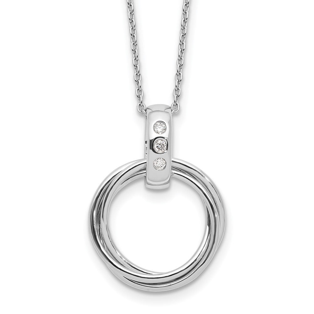 Sterling Silver Rhodium Plated White Ice .06ct Dia. 3 Rings w/2IN Ext Necklace