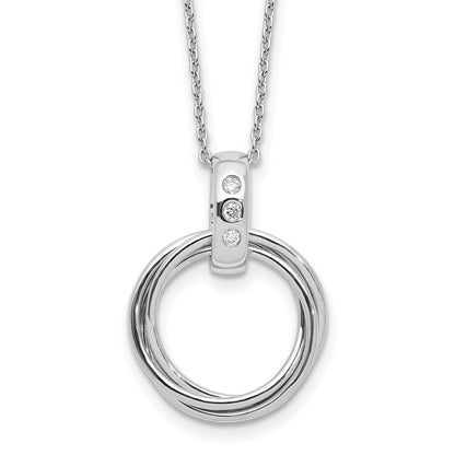 Sterling Silver Rhodium Plated White Ice .06ct Dia. 3 Rings w/2IN Ext Necklace