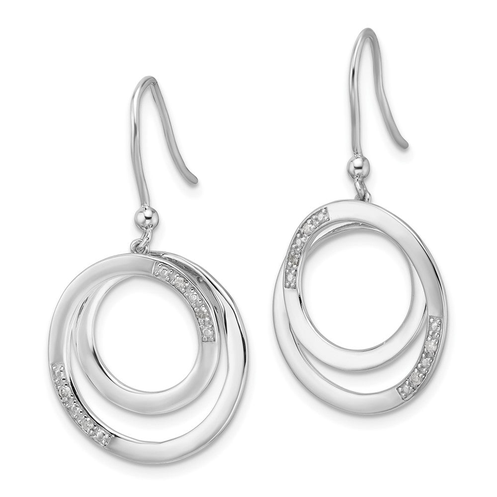 Sterling Silver Rhodium Plated White Ice .05ct. Diamond Circle Dangle Earrings