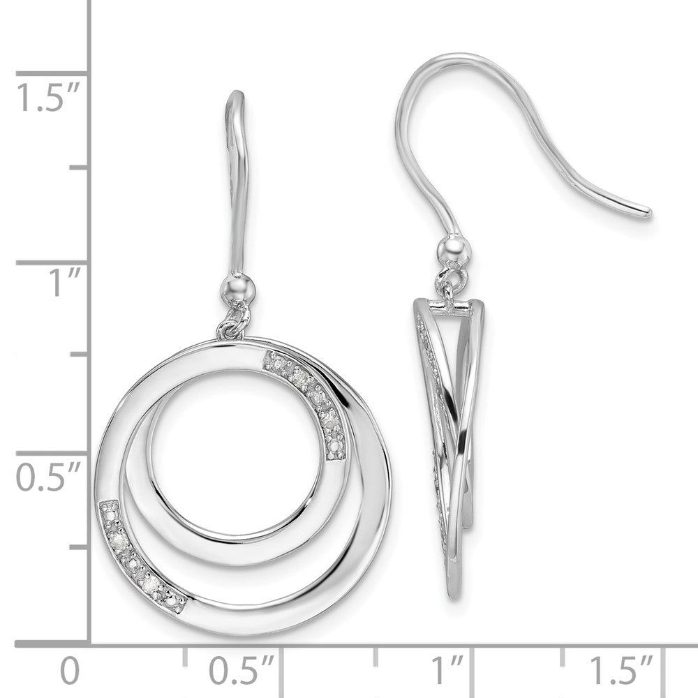 Sterling Silver Rhodium Plated White Ice .05ct. Diamond Circle Dangle Earrings