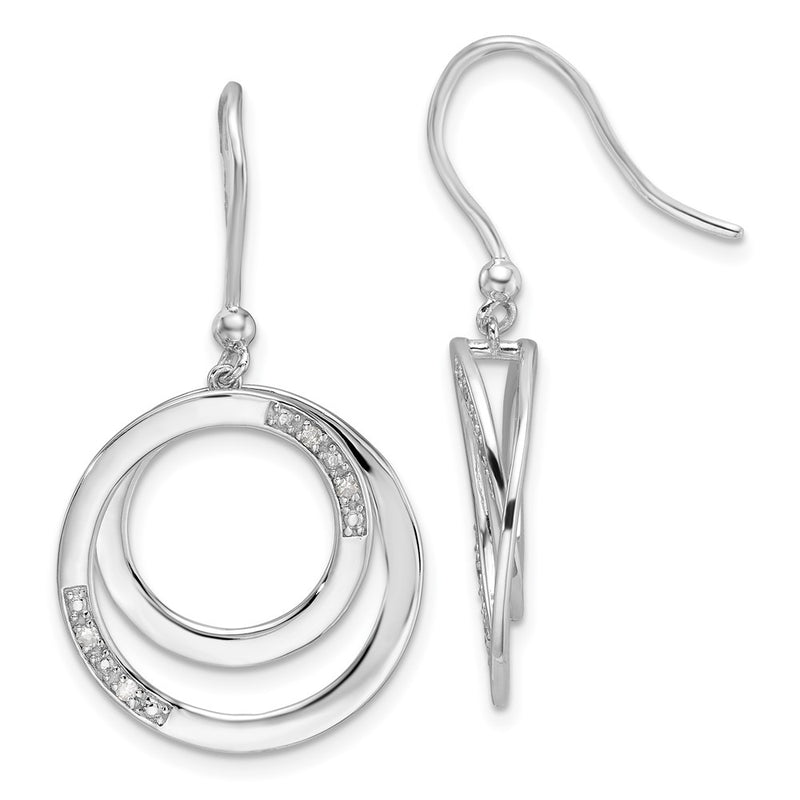 Sterling Silver Rhodium Plated White Ice .05ct. Diamond Circle Dangle Earrings
