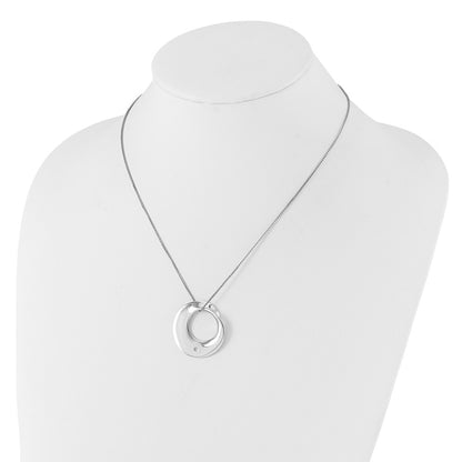 Sterling Silver Rh Plt. White Ice .05ct.Dia. Circle Slide w/2IN Ext Necklac