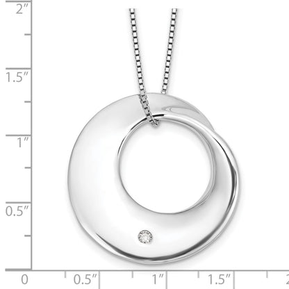 Sterling Silver Rh Plt. White Ice .05ct.Dia. Circle Slide w/2IN Ext Necklac