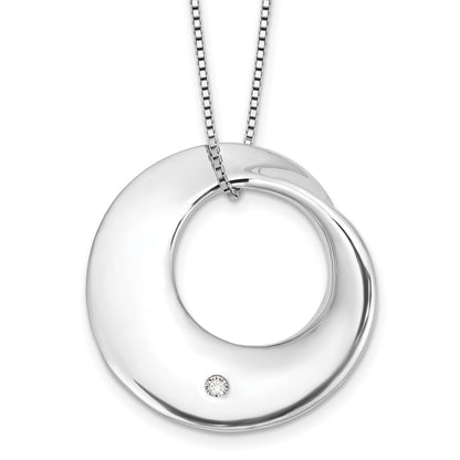 Sterling Silver Rh Plt. White Ice .05ct.Dia. Circle Slide w/2IN Ext Necklac