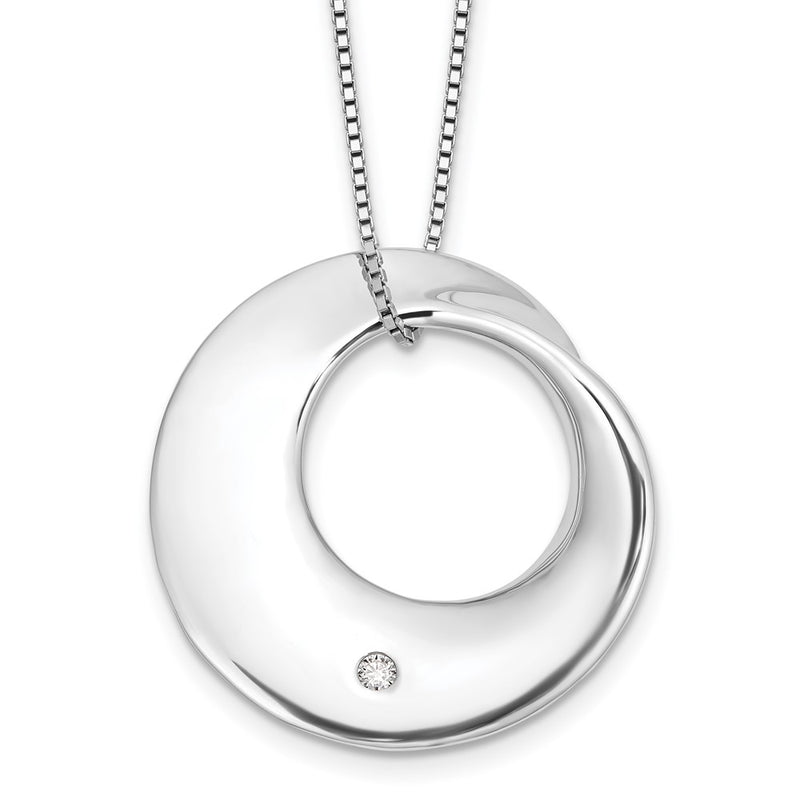 Sterling Silver Rh Plt. White Ice .05ct.Dia. Circle Slide w/2IN Ext Necklac