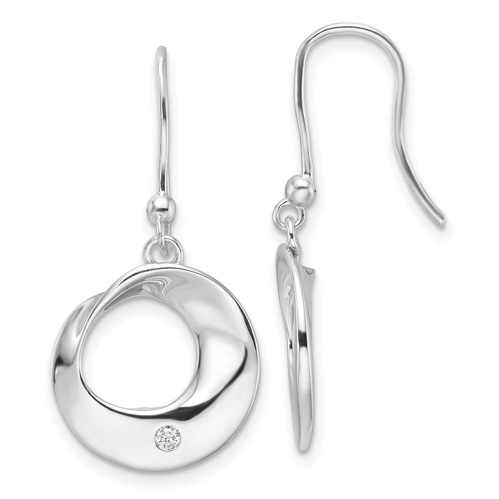 Sterling Silver Rhodium Plated White Ice .05ct. Diamond Dangle Earrings