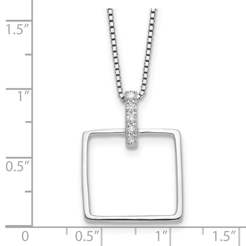 Sterling Silver Rhodium Plated White Ice .09ct. Dia. Square w/2IN Ext Necklace