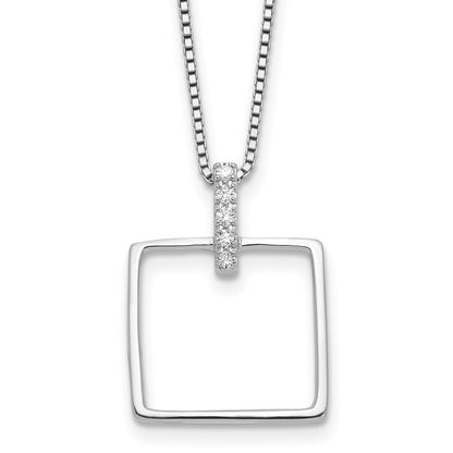 Sterling Silver Rhodium Plated White Ice .09ct. Dia. Square w/2IN Ext Necklace