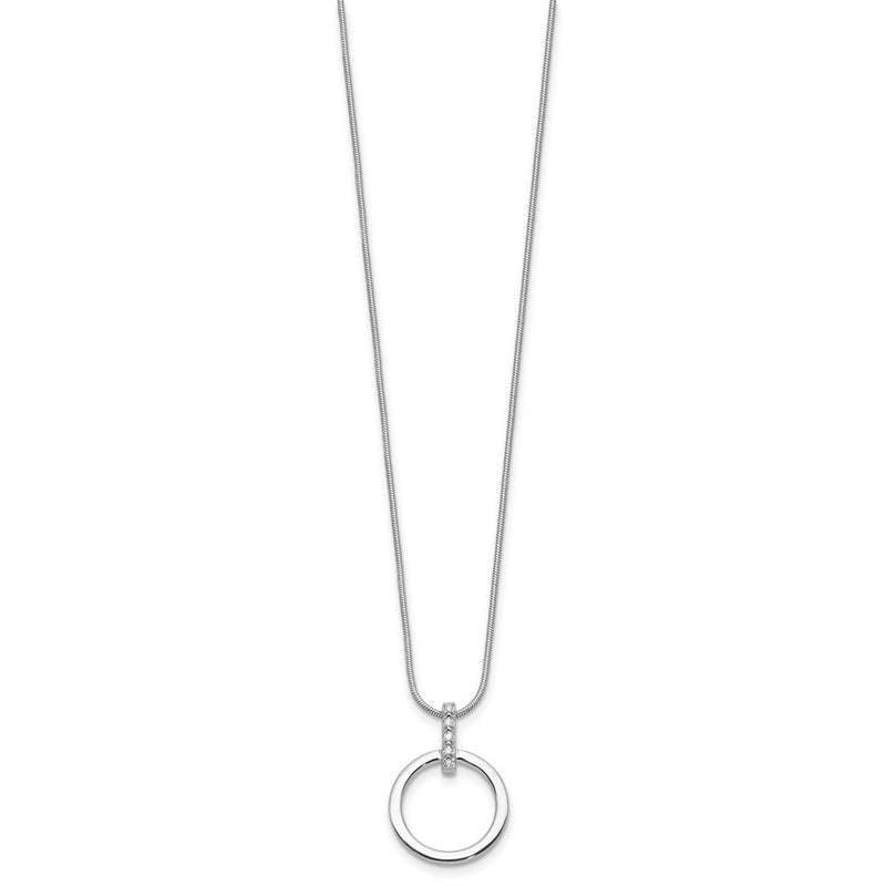 Sterling Silver Rhodium Plated White Ice .05ct. Dia. Circle w/2IN Ext Necklace