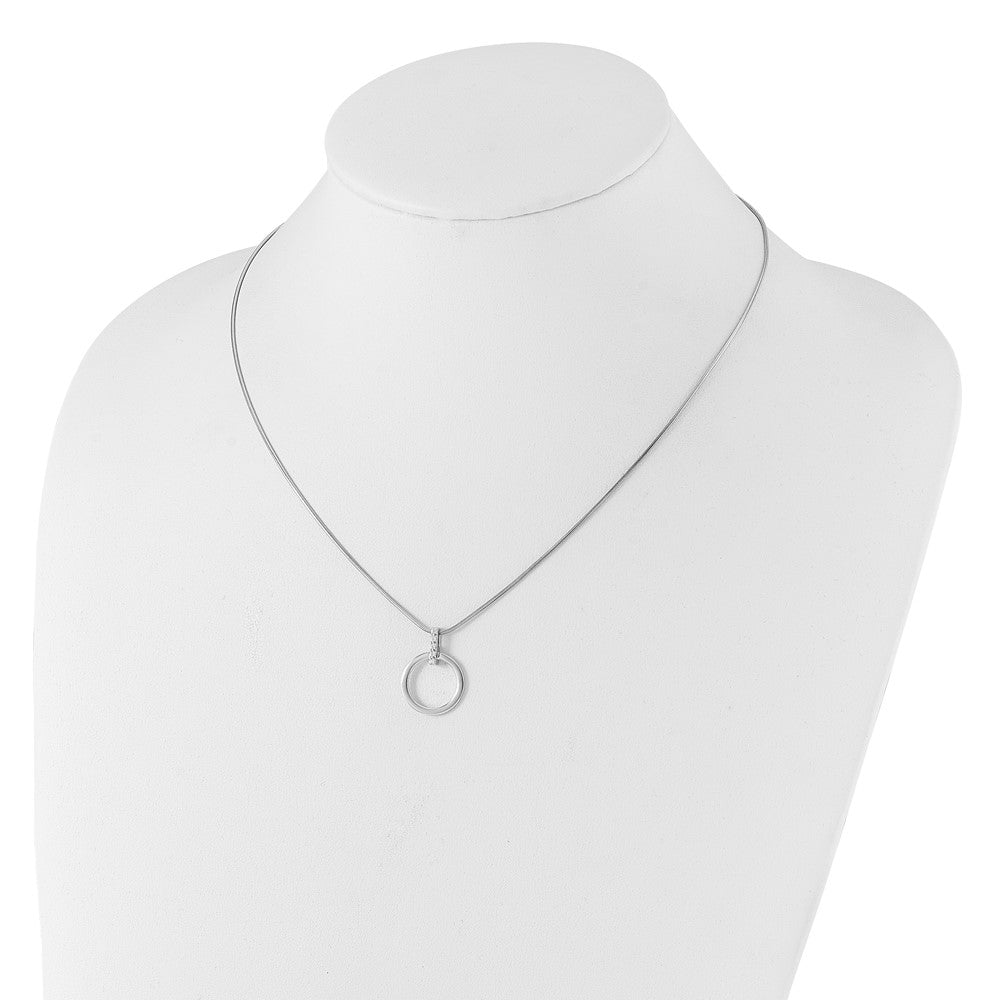 Sterling Silver Rhodium Plated White Ice .05ct. Dia. Circle w/2IN Ext Necklace
