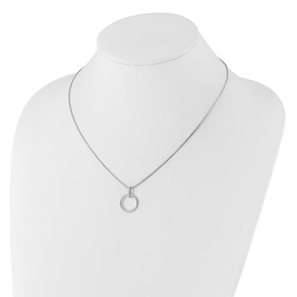 Sterling Silver Rhodium Plated White Ice .05ct. Dia. Circle w/2IN Ext Necklace