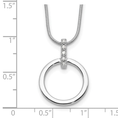 Sterling Silver Rhodium Plated White Ice .05ct. Dia. Circle w/2IN Ext Necklace