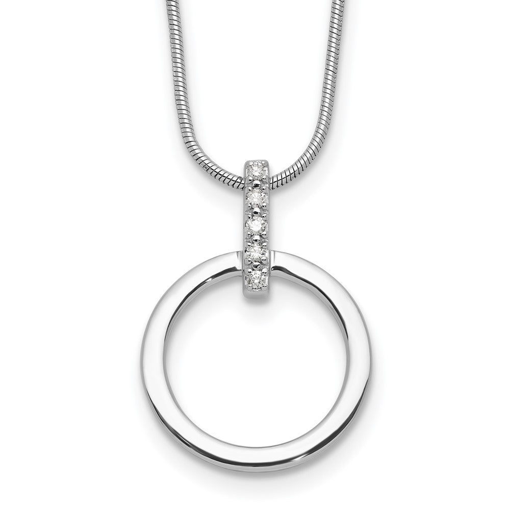 Sterling Silver Rhodium Plated White Ice .05ct. Dia. Circle w/2IN Ext Necklace