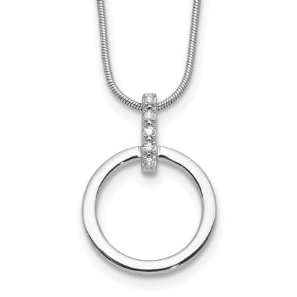 Sterling Silver Rhodium Plated White Ice .05ct. Dia. Circle w/2IN Ext Necklace