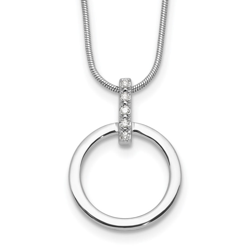 Sterling Silver Rhodium Plated White Ice .05ct. Dia. Circle w/2IN Ext Necklace