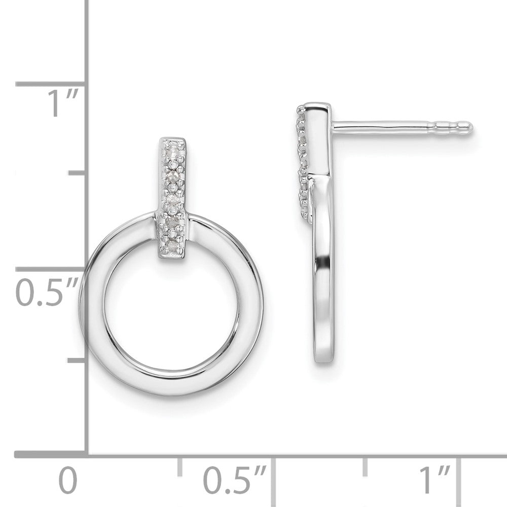 Sterling Silver Rhodium Plated White Ice .05ct. Diamond Circle Post Earrings