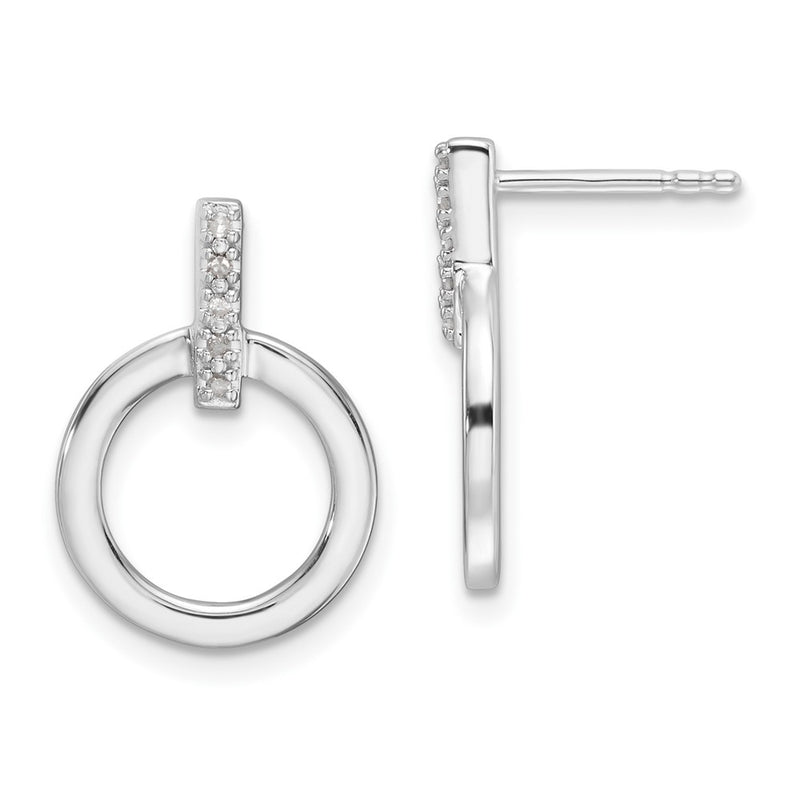 Sterling Silver Rhodium Plated White Ice .05ct. Diamond Circle Post Earrings
