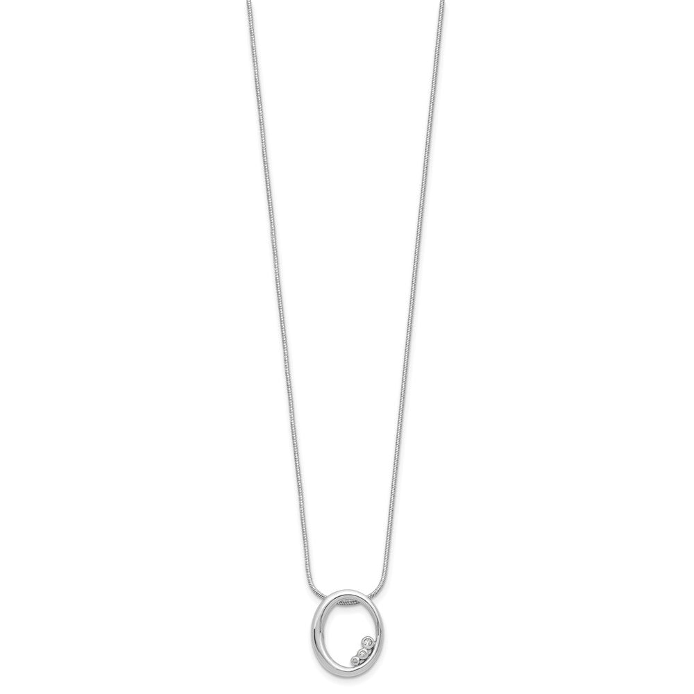 Sterling Silver Rhodium Plated White Ice .03ct Diamond Oval w/2IN Ext Necklace