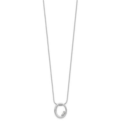 Sterling Silver Rhodium Plated White Ice .03ct Diamond Oval w/2IN Ext Necklace