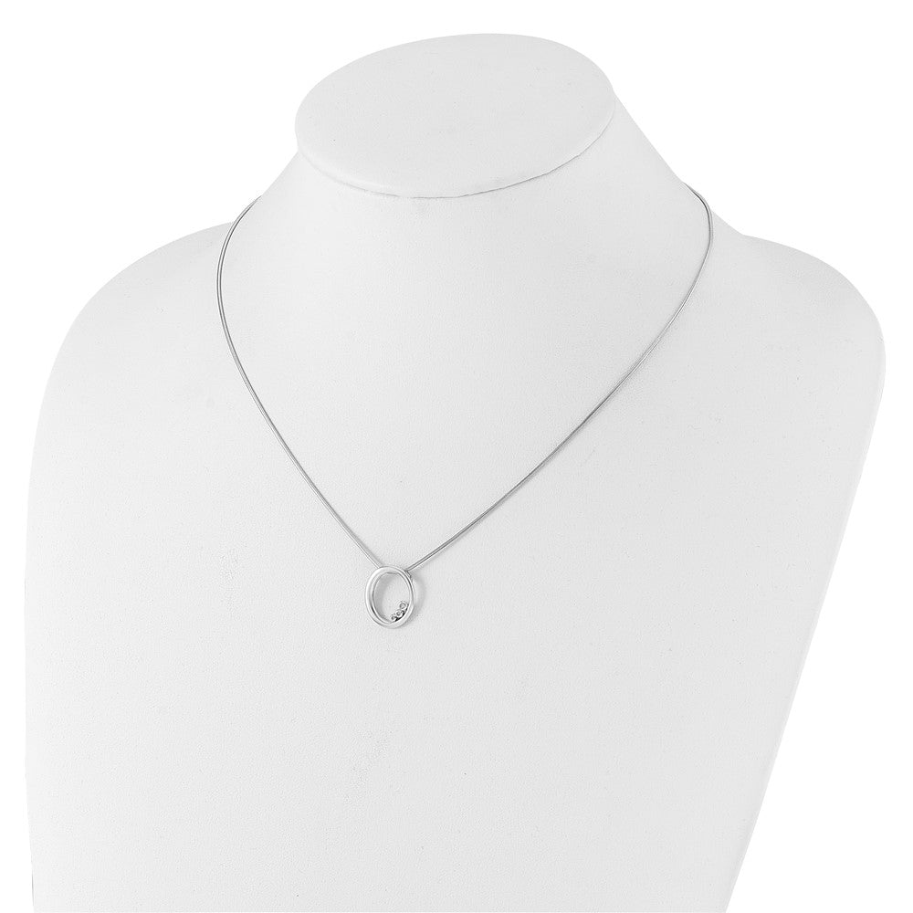 Sterling Silver Rhodium Plated White Ice .03ct Diamond Oval w/2IN Ext Necklace
