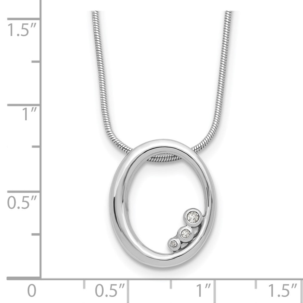 Sterling Silver Rhodium Plated White Ice .03ct Diamond Oval w/2IN Ext Necklace