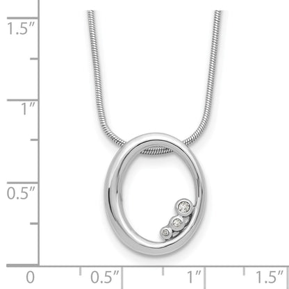 Sterling Silver Rhodium Plated White Ice .03ct Diamond Oval w/2IN Ext Necklace