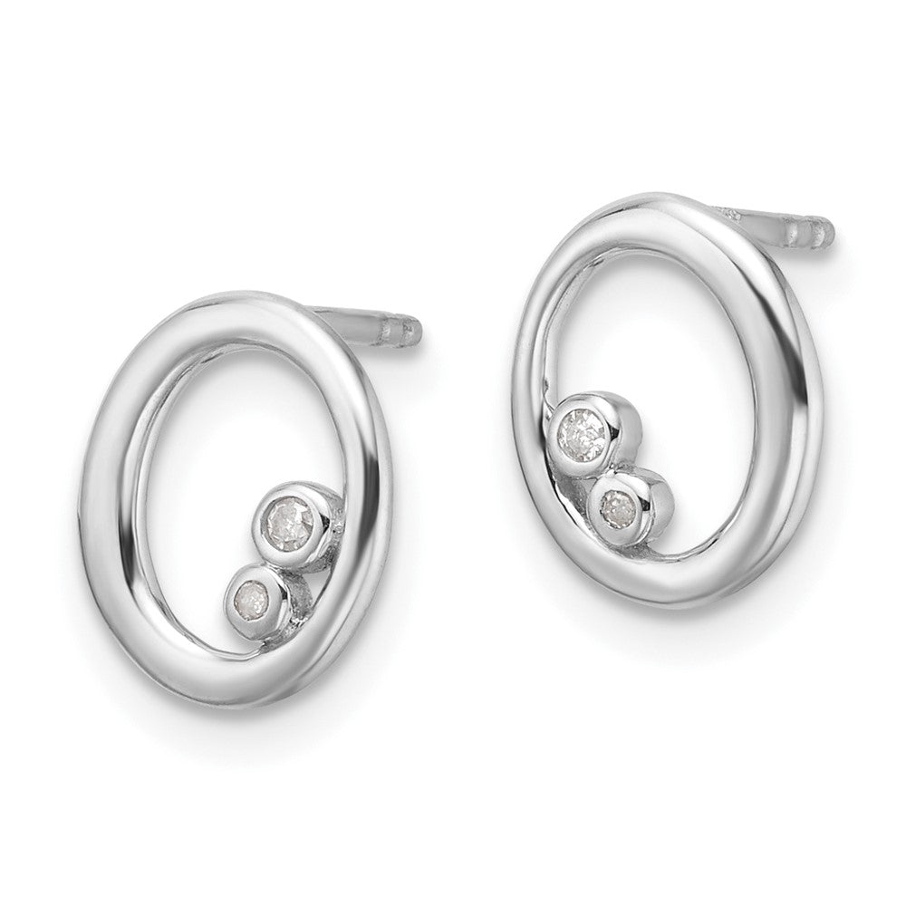 Sterling Silver Rhodium Plated White Ice .03ct. Diamond Oval Post Earrings
