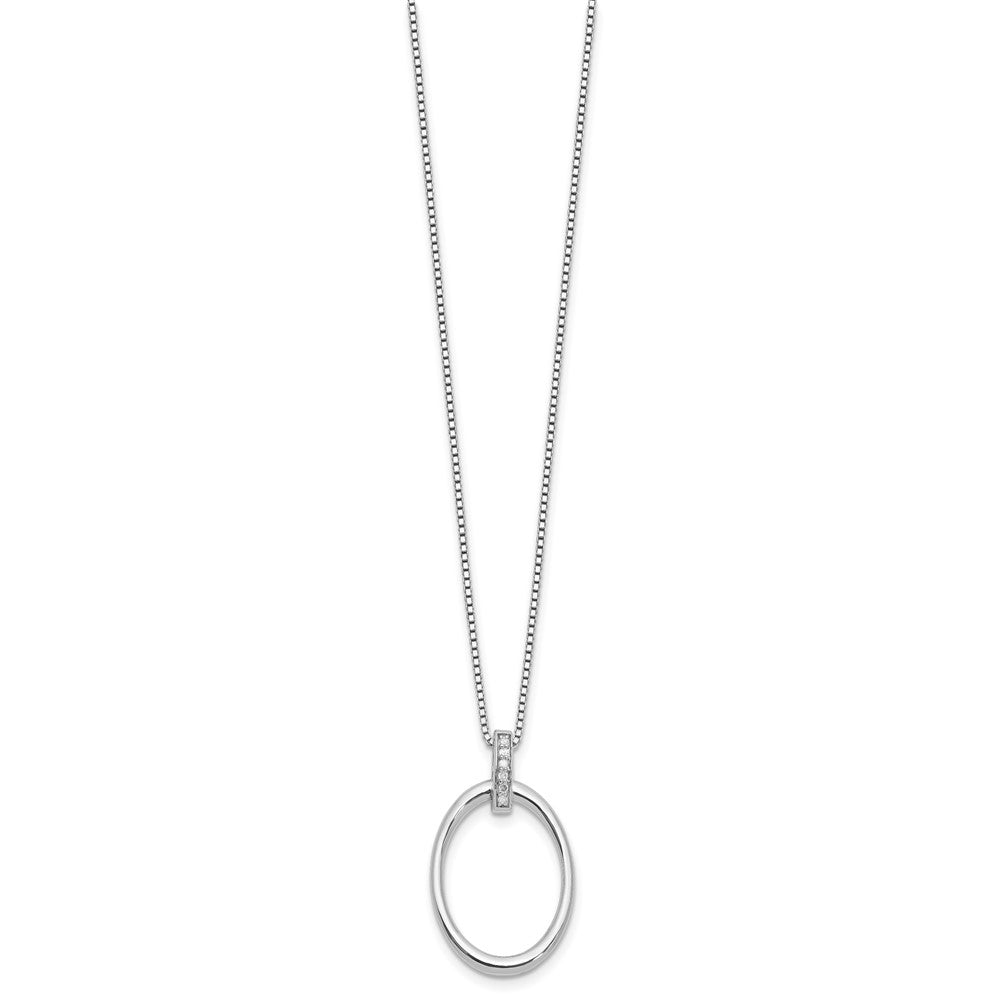 Sterling Silver Rhodium Plated White Ice .05ct. Dia. Oval w/2IN Ext Necklace