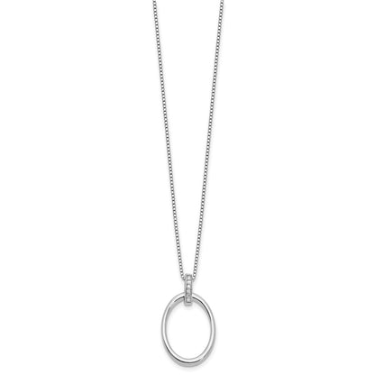 Sterling Silver Rhodium Plated White Ice .05ct. Dia. Oval w/2IN Ext Necklace