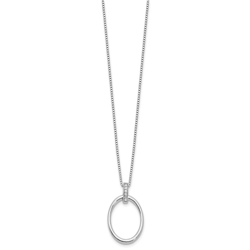 Sterling Silver Rhodium Plated White Ice .05ct. Dia. Oval w/2IN Ext Necklace