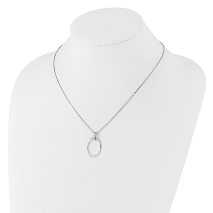 Sterling Silver Rhodium Plated White Ice .05ct. Dia. Oval w/2IN Ext Necklace
