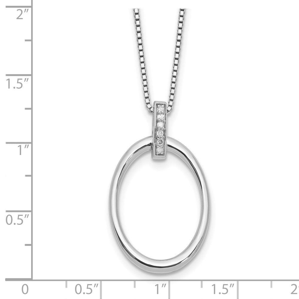 Sterling Silver Rhodium Plated White Ice .05ct. Dia. Oval w/2IN Ext Necklace
