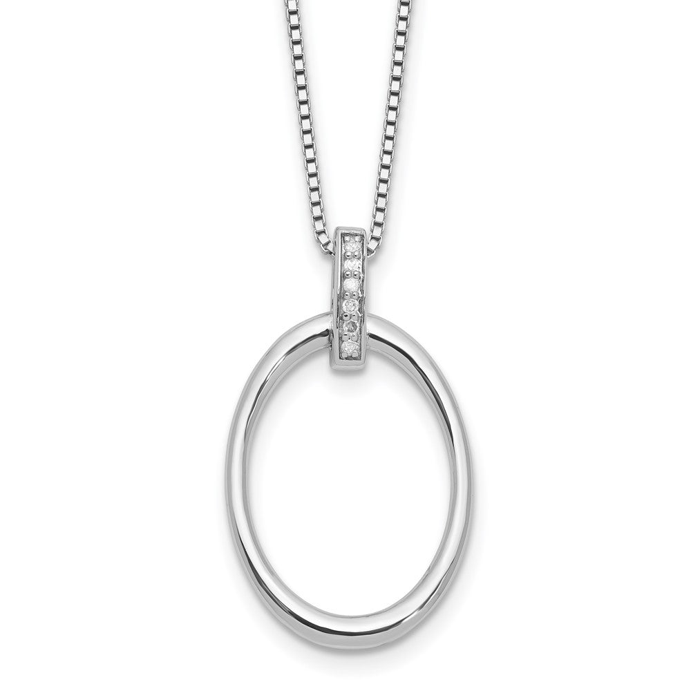Sterling Silver Rhodium Plated White Ice .05ct. Dia. Oval w/2IN Ext Necklace