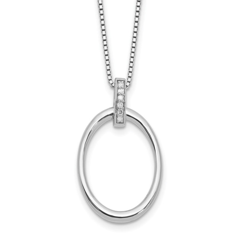 Sterling Silver Rhodium Plated White Ice .05ct. Dia. Oval w/2IN Ext Necklace