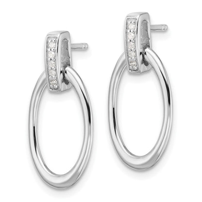 Sterling Silver Rhodium Plated White Ice .05ct. Dia. Oval Post Dangle Earrings