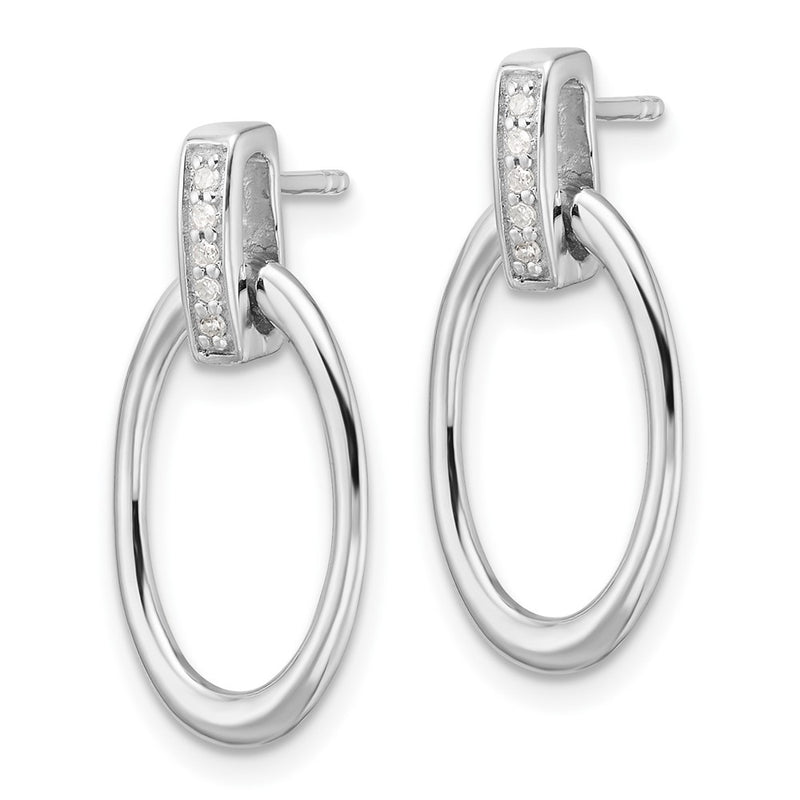 Sterling Silver Rhodium Plated White Ice .05ct. Dia. Oval Post Dangle Earrings