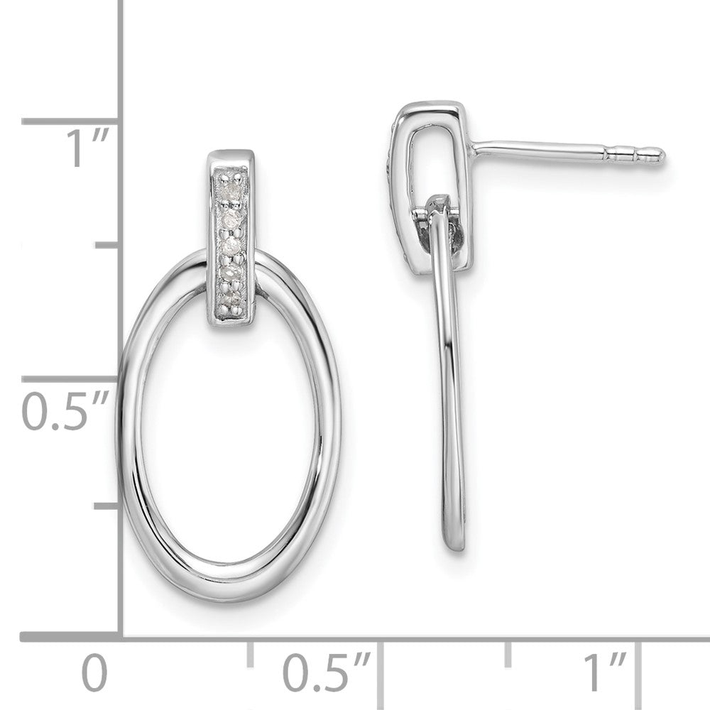 Sterling Silver Rhodium Plated White Ice .05ct. Dia. Oval Post Dangle Earrings