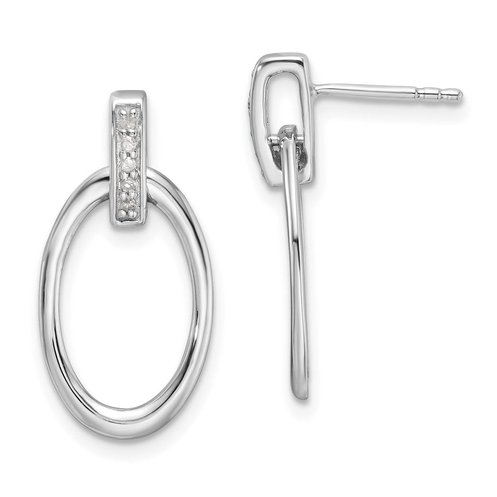 Sterling Silver Rhodium Plated White Ice .05ct. Dia. Oval Post Dangle Earrings