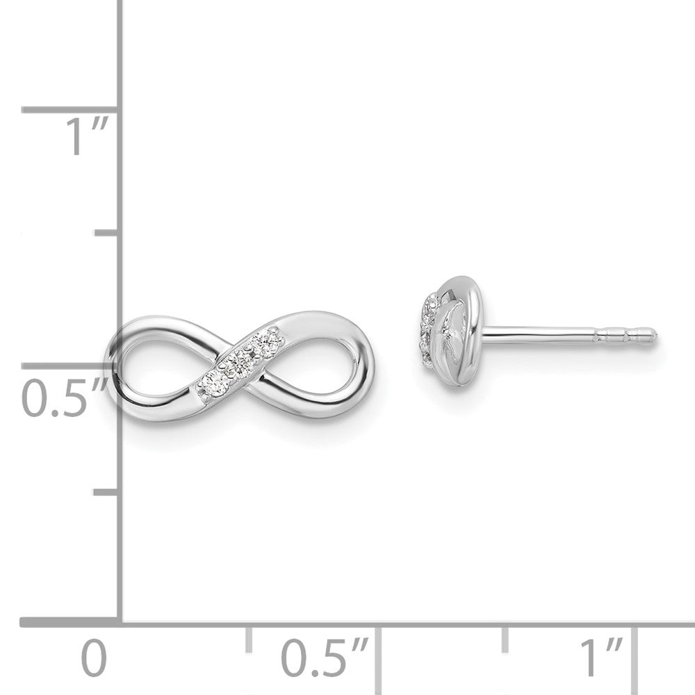 Sterling Silver Rhodium Plated White Ice .06ct. Diamond Infinity Post Earrings