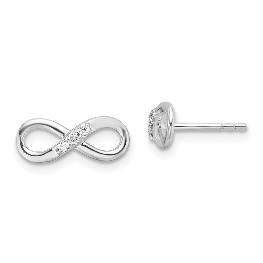 Sterling Silver Rhodium Plated White Ice .06ct. Diamond Infinity Post Earrings