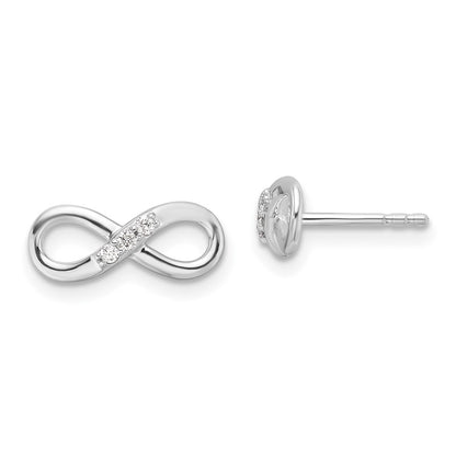 Sterling Silver Rhodium Plated White Ice .06ct. Diamond Infinity Post Earrings