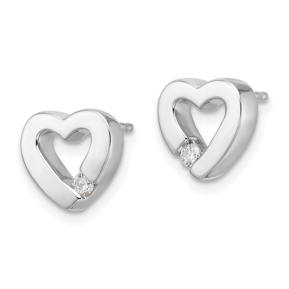 Sterling Silver Rhodium Plated White Ice .08ct Diamond Heart Earrings