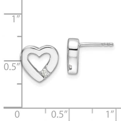 Sterling Silver Rhodium Plated White Ice .08ct Diamond Heart Earrings